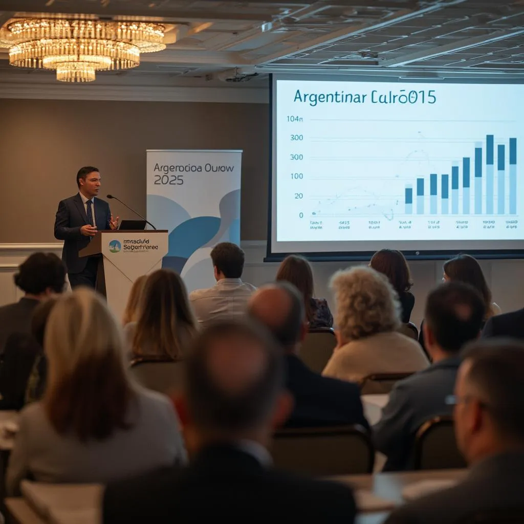 Presentación sobre el futuro financiero de Argentina 2025, audiencia atenta